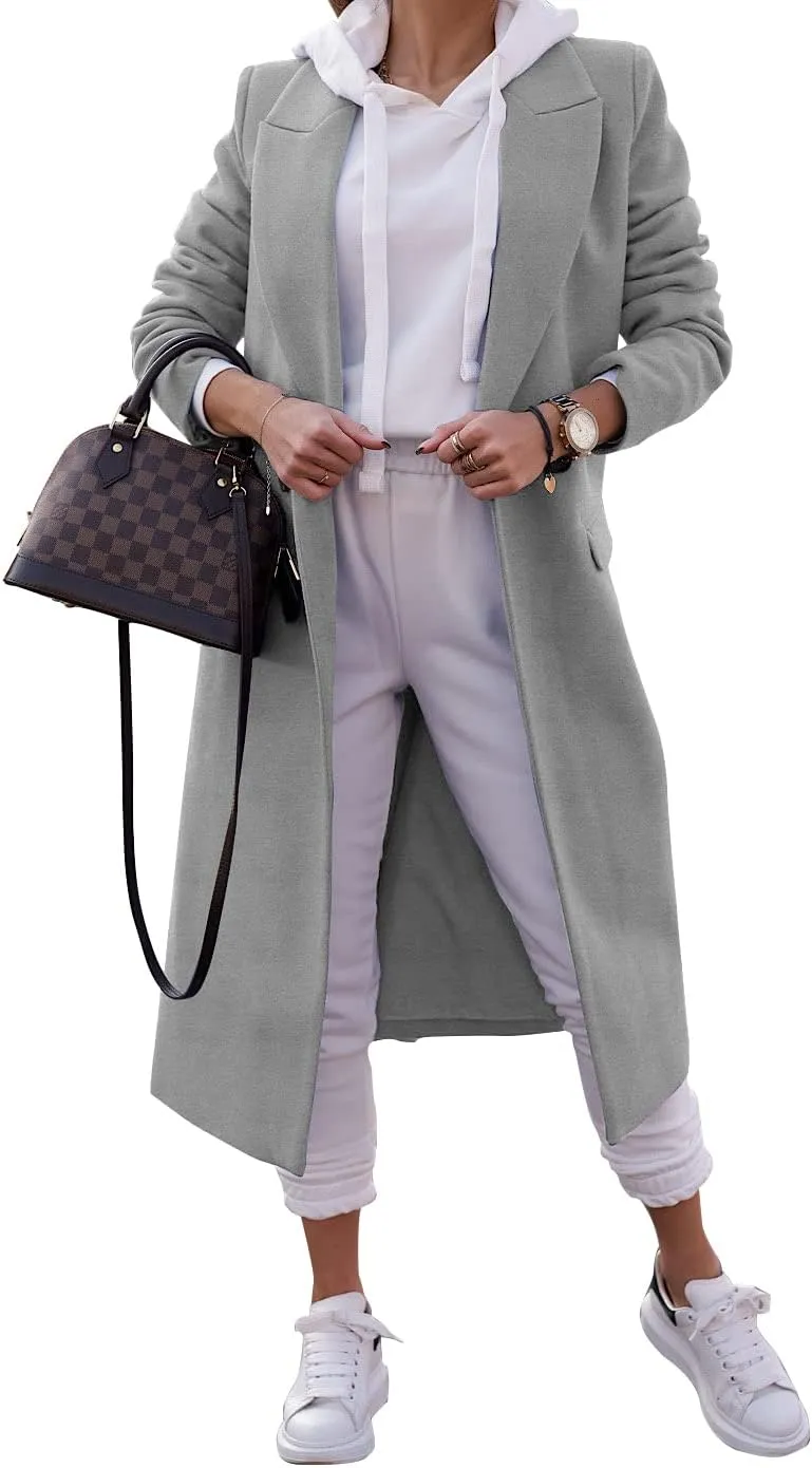 Zwurew Women's Double Breasted Pea Coat Winter Notched Lapel Collar Wool Blend Long Trench Coat Jackets