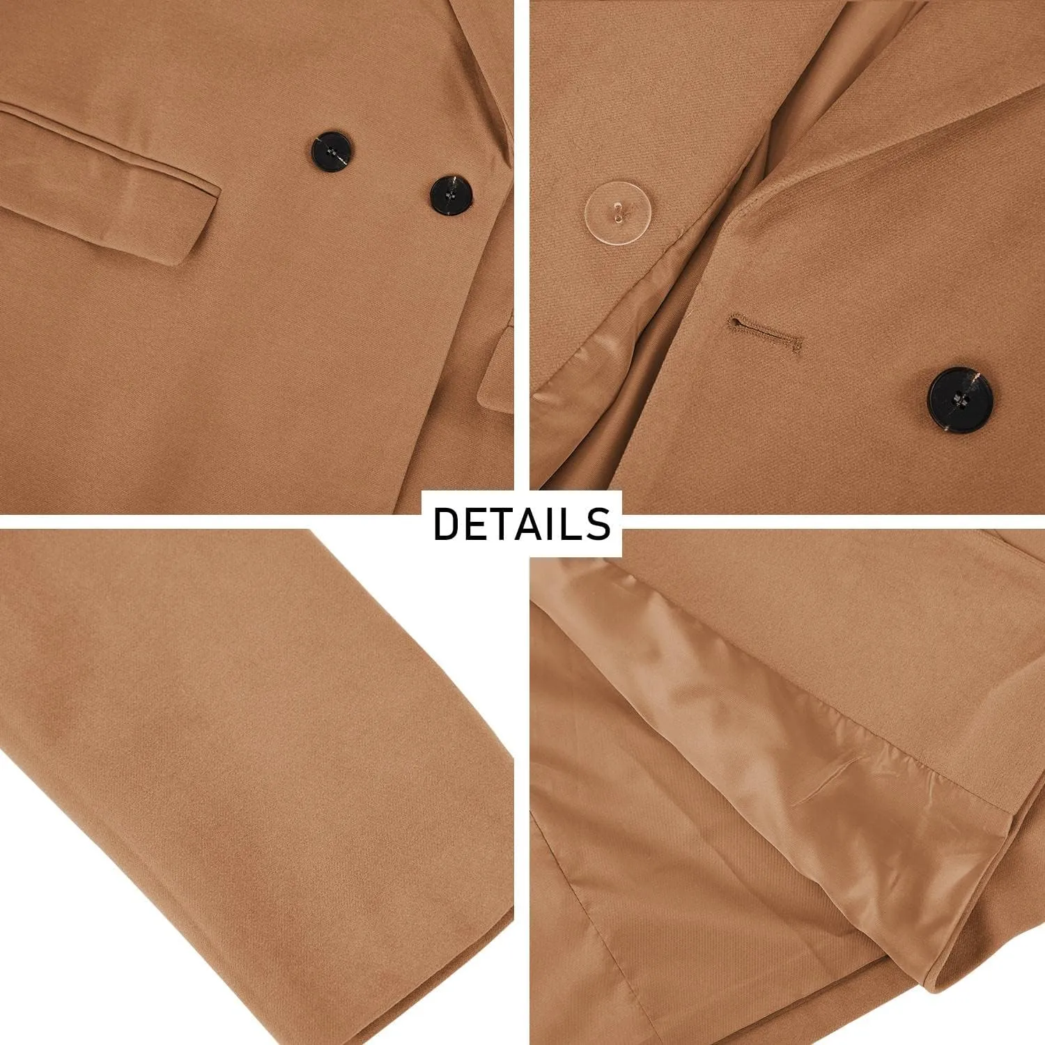 Zwurew Women's Double Breasted Pea Coat Winter Notched Lapel Collar Wool Blend Long Trench Coat Jackets