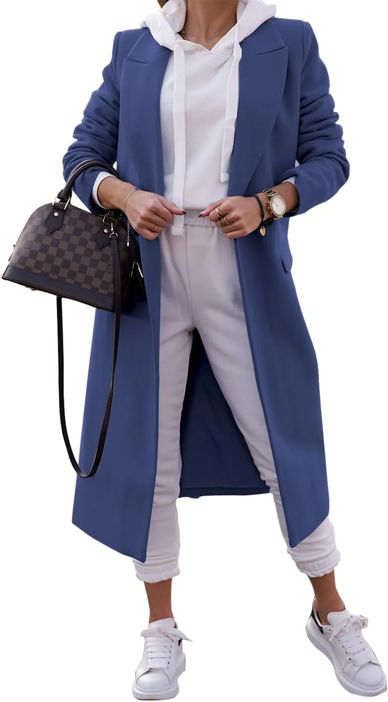 Zwurew Women's Double Breasted Pea Coat Winter Notched Lapel Collar Wool Blend Long Trench Coat Jackets