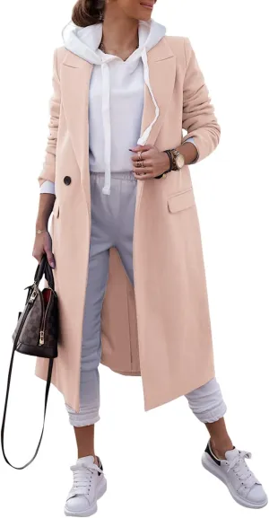 Zwurew Women's Double Breasted Pea Coat Winter Notched Lapel Collar Wool Blend Long Trench Coat Jackets